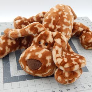 Gund BONZ Plush Floppy Brown Puppy Dog Laying Bone Pattern Stuffed Animal 13018